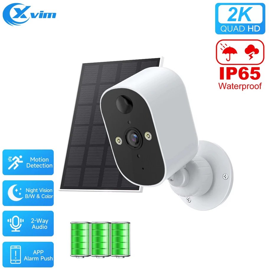 XVIM 1440P HD Wireless Solar Camera WiFi 2K Solar Battery Powered Security Camera Home Surveillance Protection Monitor