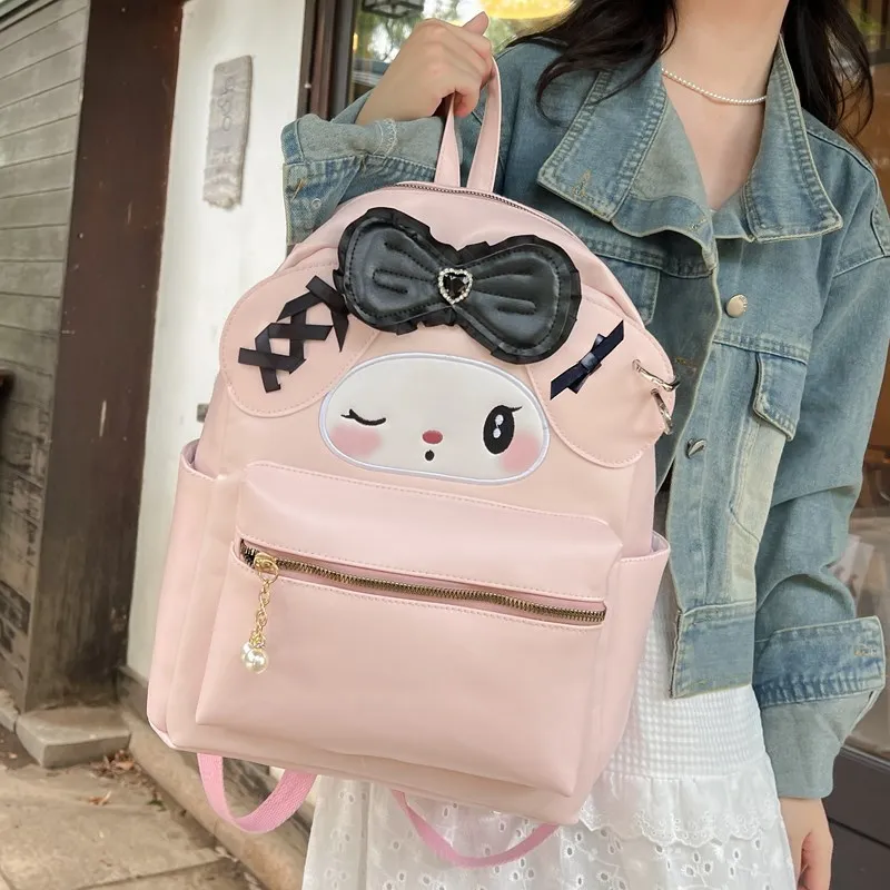 

Anime Sanrio Kuromi Winking Bow My Melody Backpack Cartoon Animation Peripheral Girls Zipper Storage Bag