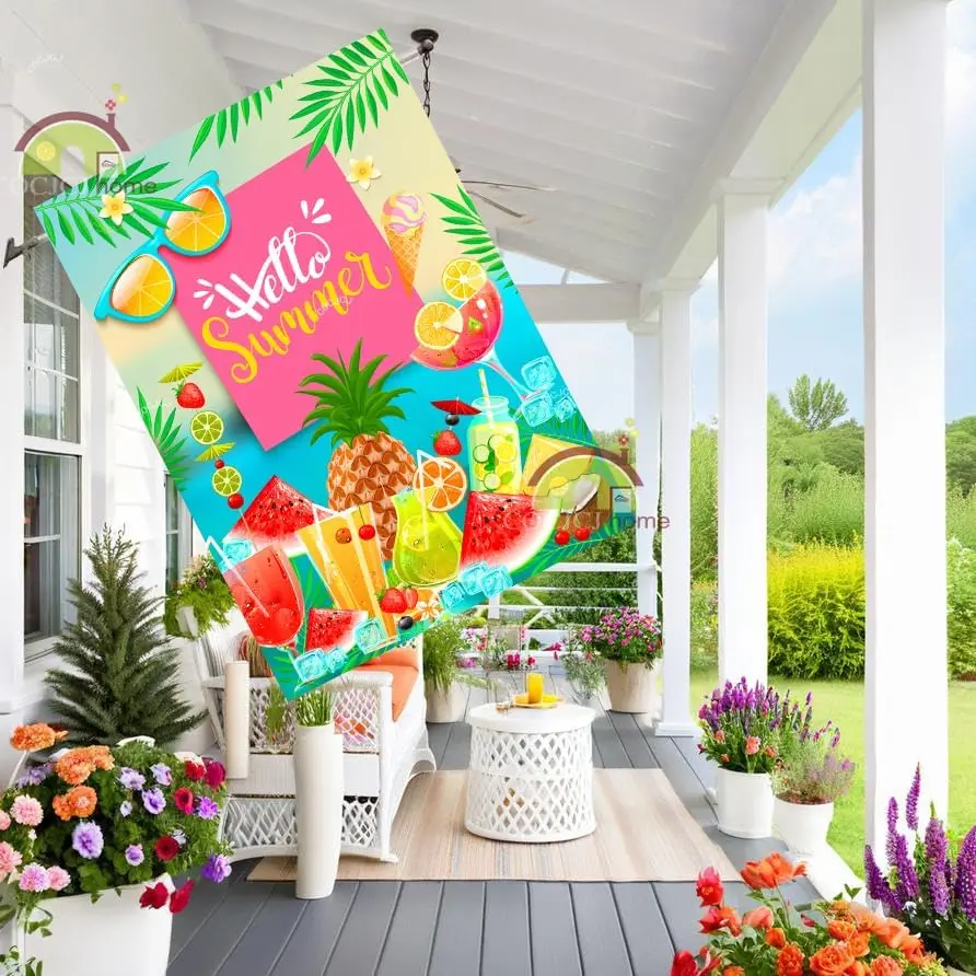 مرحبا الصيف أعلام البطيخ على الوجهين، ترحيب البيت العلم مزدوجة الوجهين ساحة النحل البيت مزرعة موسمية