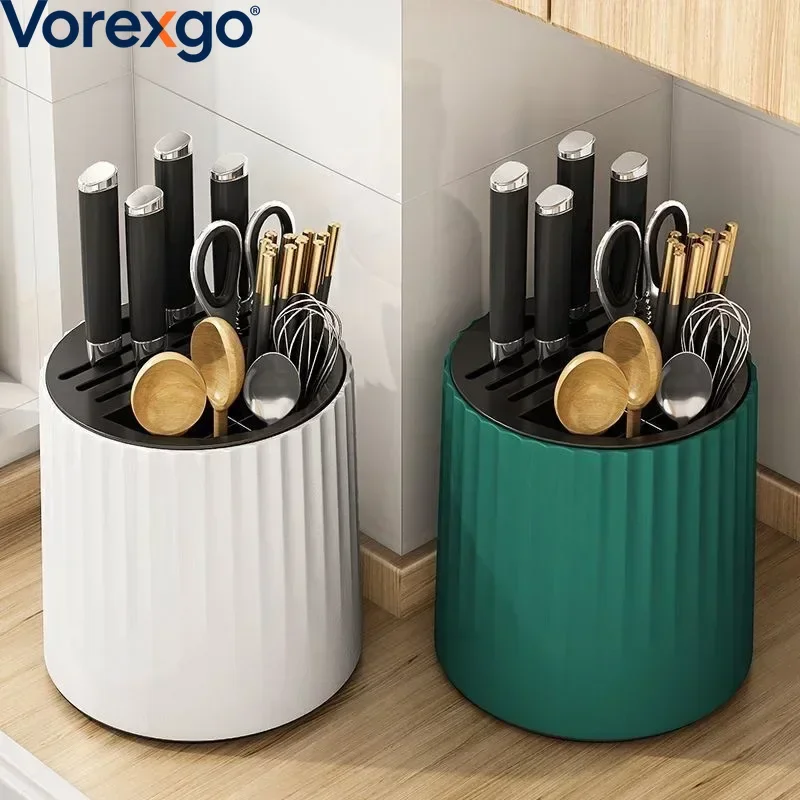 Rotating Knife Holder, Kitchen Rack, Knife Storage, Integrated Chopstick Bucket Base, 360-Degree Rotatable