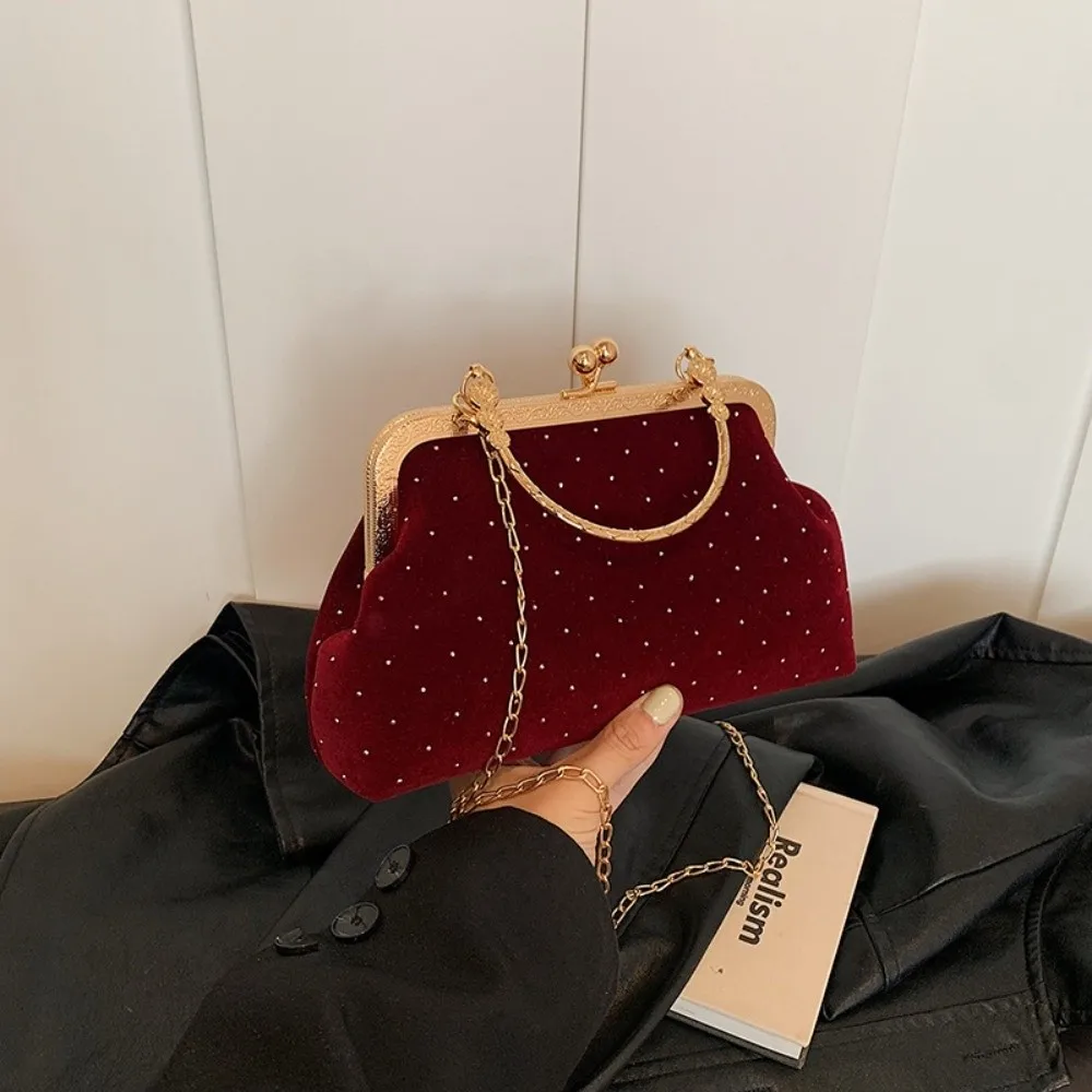 

Роскошный женский вечерний клатч, кошелек с застежкой, простая сумка через плечо с цепочкой, сумка через плечо в горошек в форме ракушки с замком-поцелуем