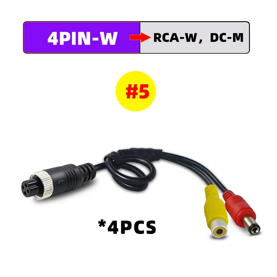 QXNY 4Pin Aviation Head Male/Female to RCA AV/Female DC Multiple Cable Plug Adapter Converter For Car Rear Camera Monitor