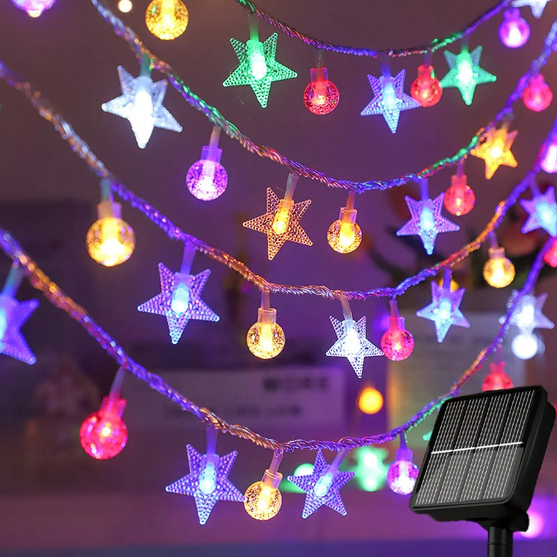 Christmas Solar Crystal Globe Fairy Lights Outdoor Waterproof LED String Lights for Patio Tree Fence Yard Christmas Decorations