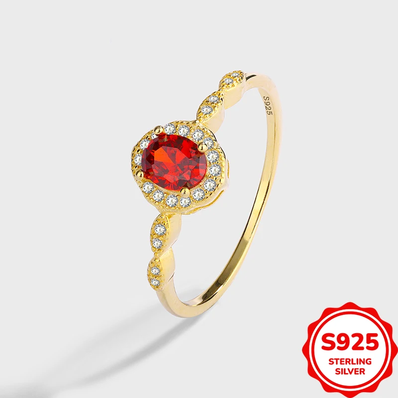 

Модное и персонализированное настоящее серебро S925, круглое красное циркониевое французское универсальное женское обручальное кольцо