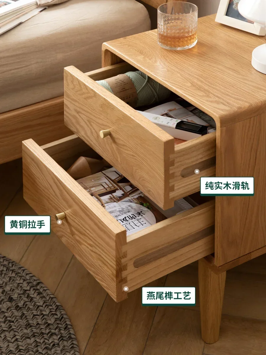 Genji wood language all solid wood bedside table modern simple oak bedside small cabinet Nordic bedroom log locker