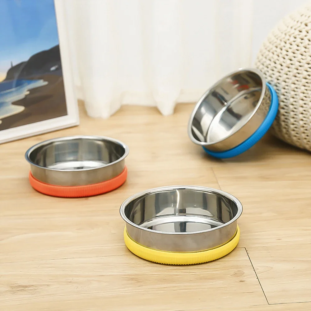 Anti-slip Round Bowl Stainless Steel Pet Bowl Dog Cat Food Drink Feeder Bowls