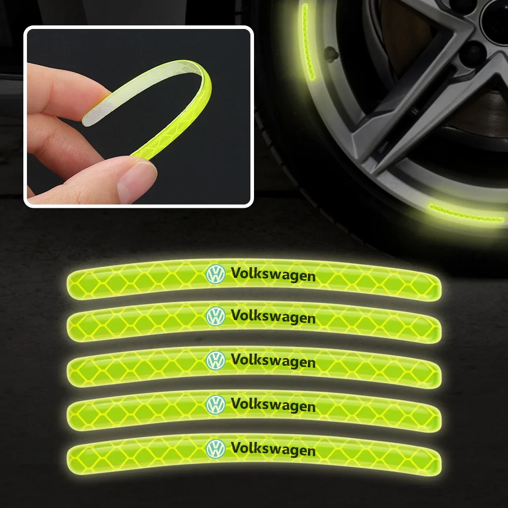 5/10/20Pcs Car Reflective Wheel Hub Tire Decoration Rim Glow Night Sticker For Volkswagen Jetta Tiguan Golf Magotan Tharu Passat