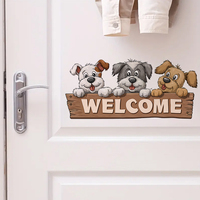 Cartoon Dog Welcome Sign Door Decor - Pet Lover Front Door Hanging With Paw Prints Outdoor Indoor Home Entry Decor