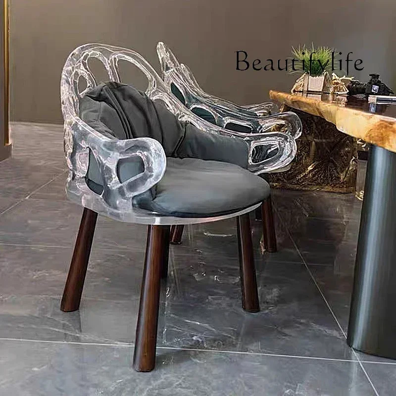 X40 Simple Hollow Tea Table Chair Italian Design Transparent Resin Soft Bag Backrest Chair Living Room Bedroom Light Luxury New