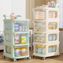 Multi-layer Cart Storage Box with Wheels Transparent Kitchen Storage Cabinet with Handle Drawer-Type Kitchen Trolley Drawer-Type