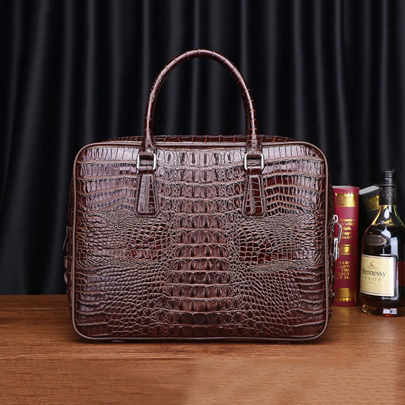 Fashionable Briefcase for Men, Genuine Leather Business Bag, Luxurious Handbag, Crocodile Pattern, Shoulder Bag, Trend