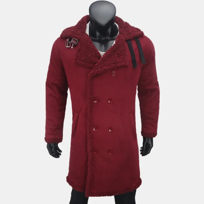 Winter Men\'s Long Trench Fleece Coat Suede Faux Fur Coats Men Double Breasted Clothing Male Warmth Cold Protection Jacket S-5XL