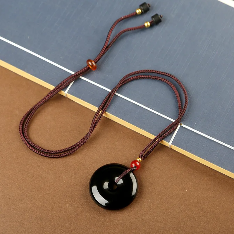 Natural Obsidian Peace Buckle Pendant Minimalist Car Keychain Phone Chain Charm for Men and Women Creative Birthday Gifts