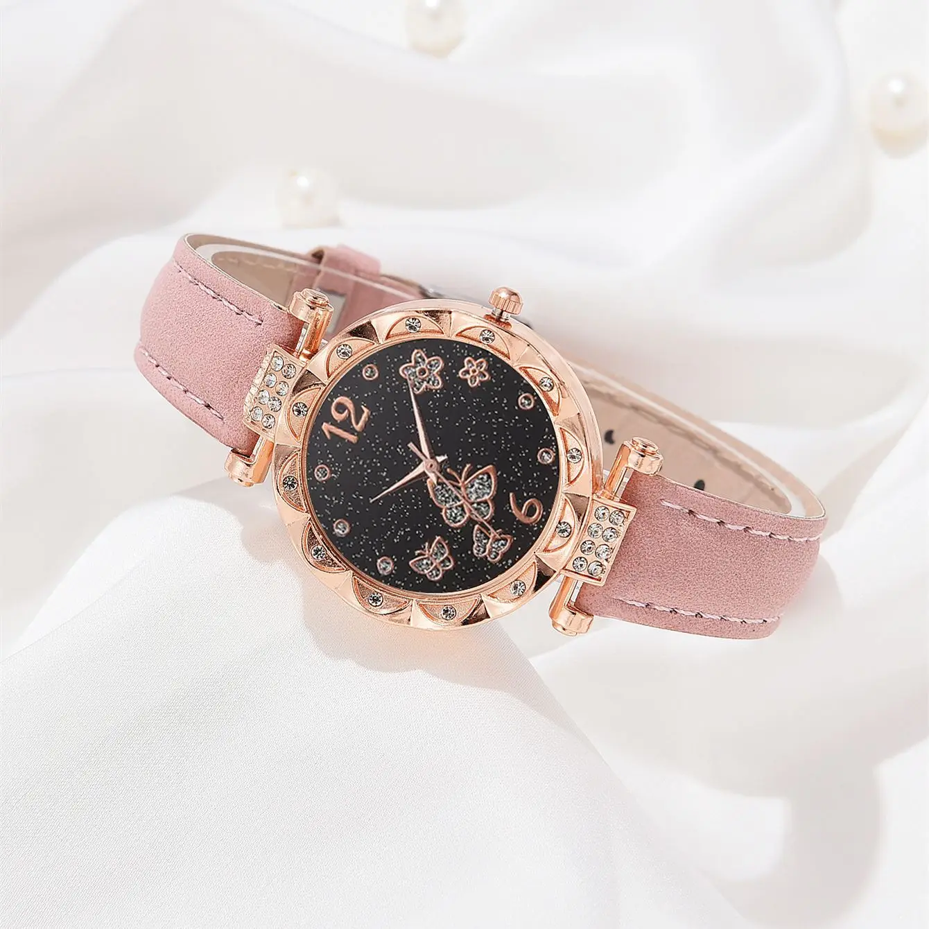 Часы наручные женские кварцевые с бриллиантовой бабочкой, модные роскошные брендовые дизайнерские, с кожаным ремешком, 6/1 шт.