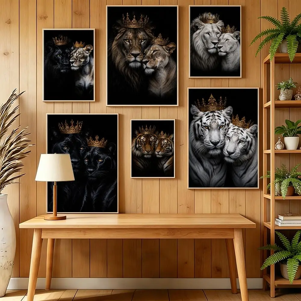 Crown Beast Painting Calligraphy Canvas Wall Art for Bedroom & Living Room Decor | Home Gift Painting