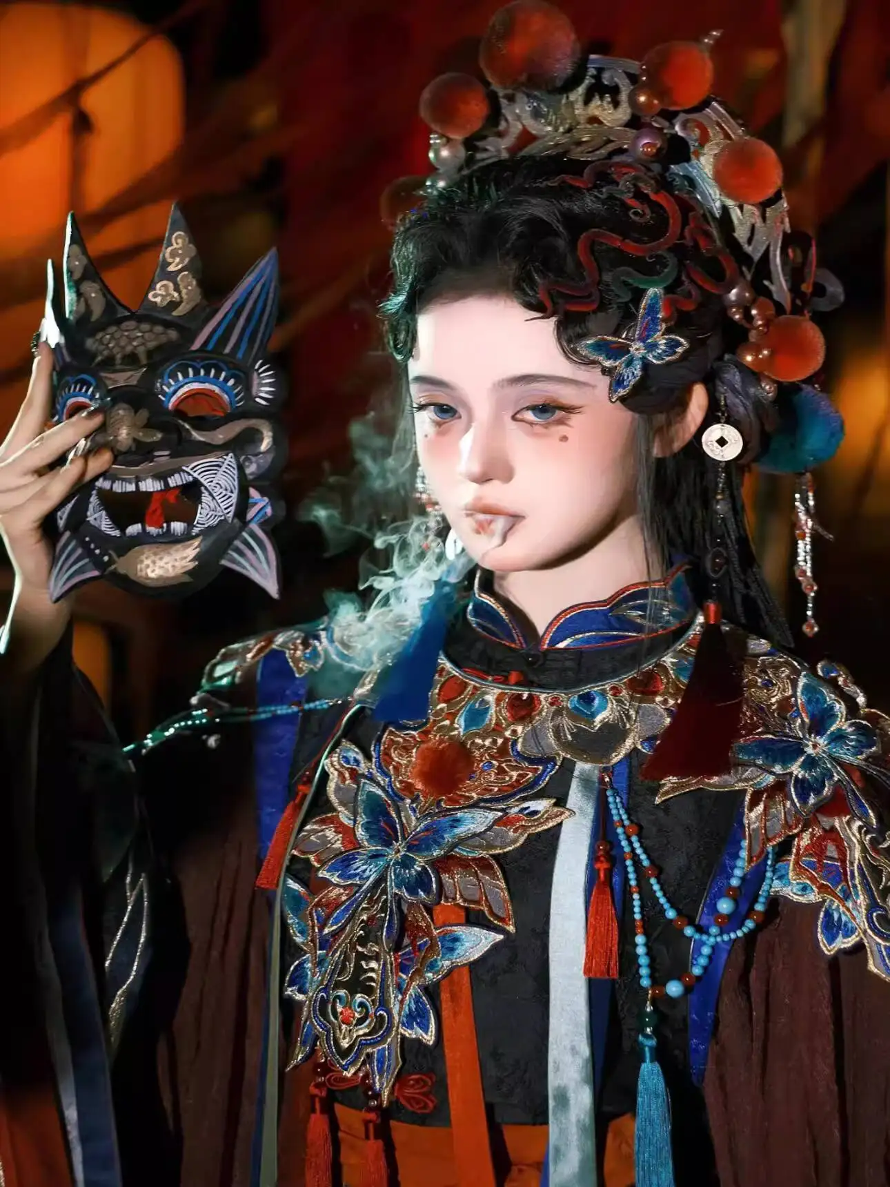 Hanfu unissex [Nuo Opera] Herança Cultural Inteligível Bordado Pesado Nuvem Ombro Estilo Ópera Elemento Han Estilo de Fada