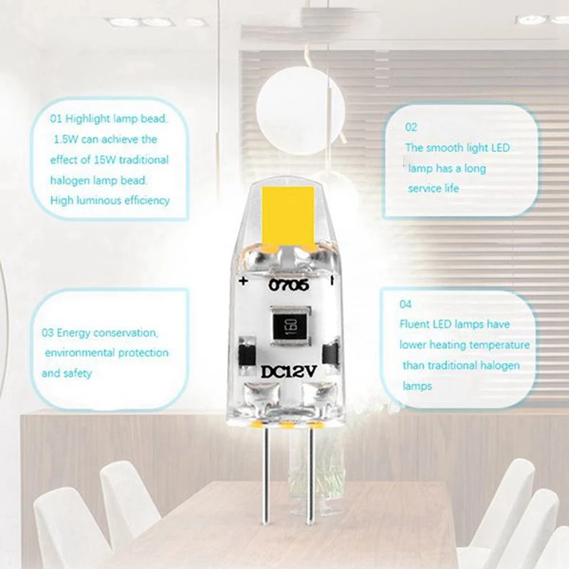 عكس الضوء COB LED لمبة ، G4 مصباح الهالوجين ، استبدال 15 واط ، 360 شعاع زاوية ، 12 فولت تيار مستمر ، 1.5 واط ، أبيض دافئ ، 6 قطعة