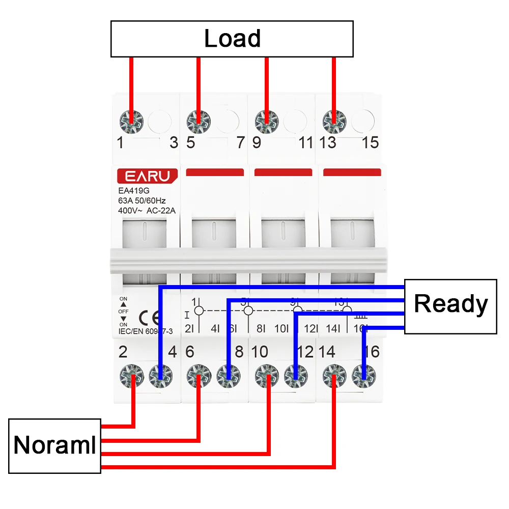 EARU 1P 2P 3P 4P 40A 63A DIN-Schienen-Modular-MTS-Dual-Power-Handumschalter AC-Trennschalter Leitungsschutzschalter – Detail 12