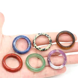 Natural Stone Finger Rings Round Circle Healing Crystal Agate Tiger Eye Charms Jewelry Gift for Diy Necklace Pendant Earrings
