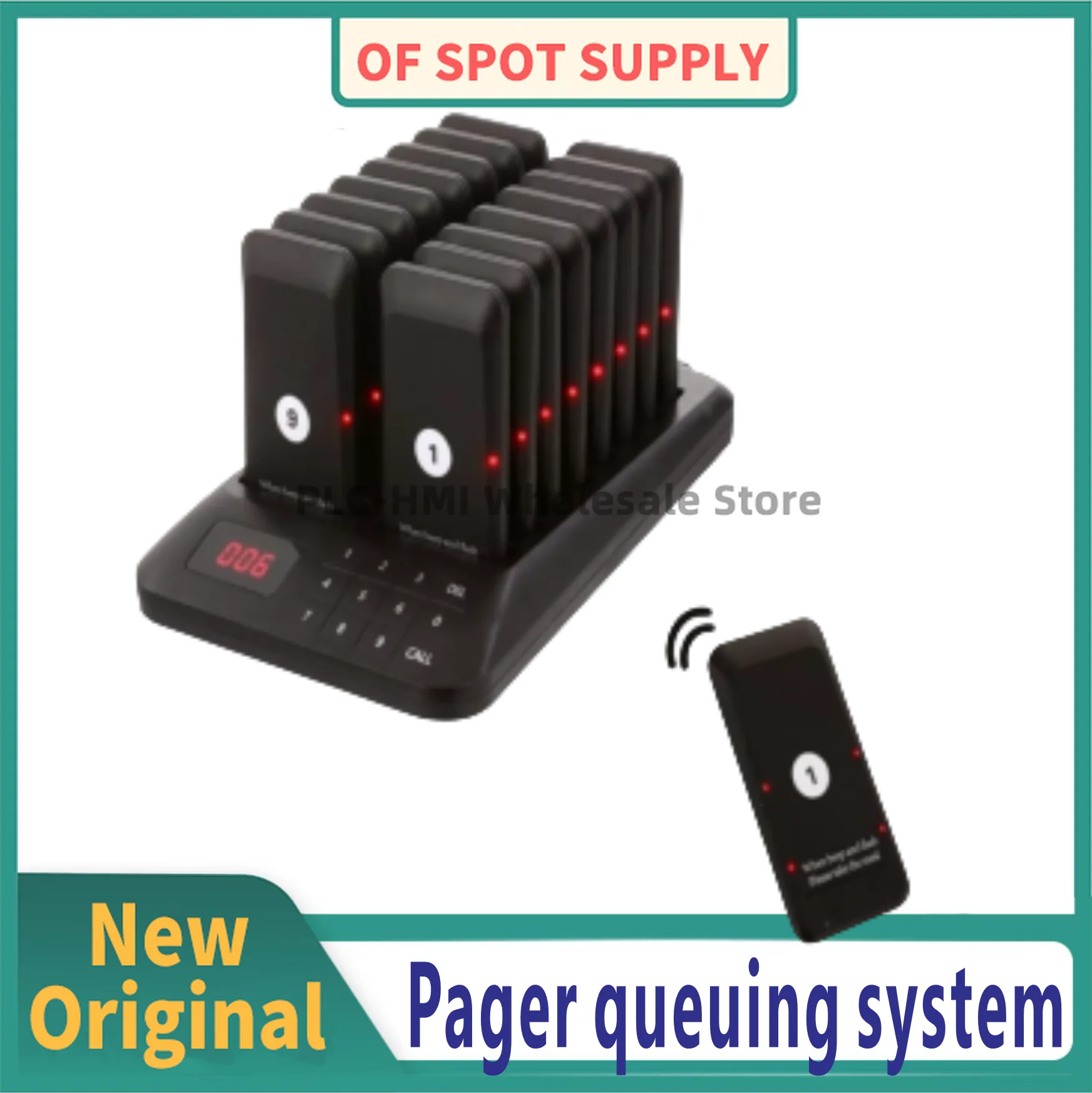 Wireless restaurant pager with call queuing system and queuing system, including 1 host and 20 extensions. A complete set