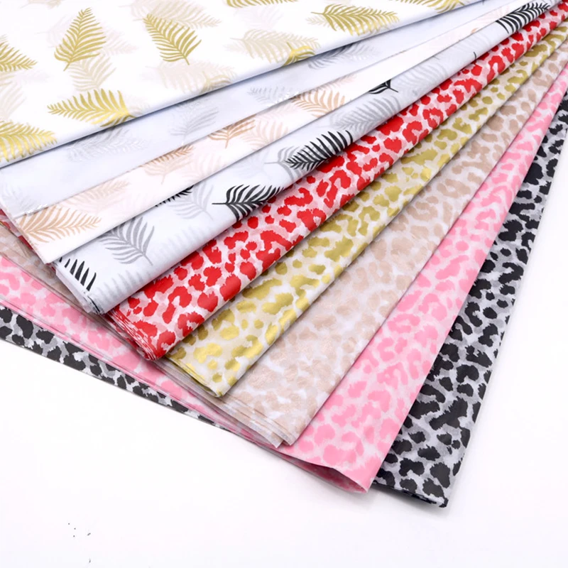 10pcs Gold Tissue Paper DIY Gift Wrapping Paper Handmade Craft Leopard Star Pattern Floral Packaging Material Arts Supplies