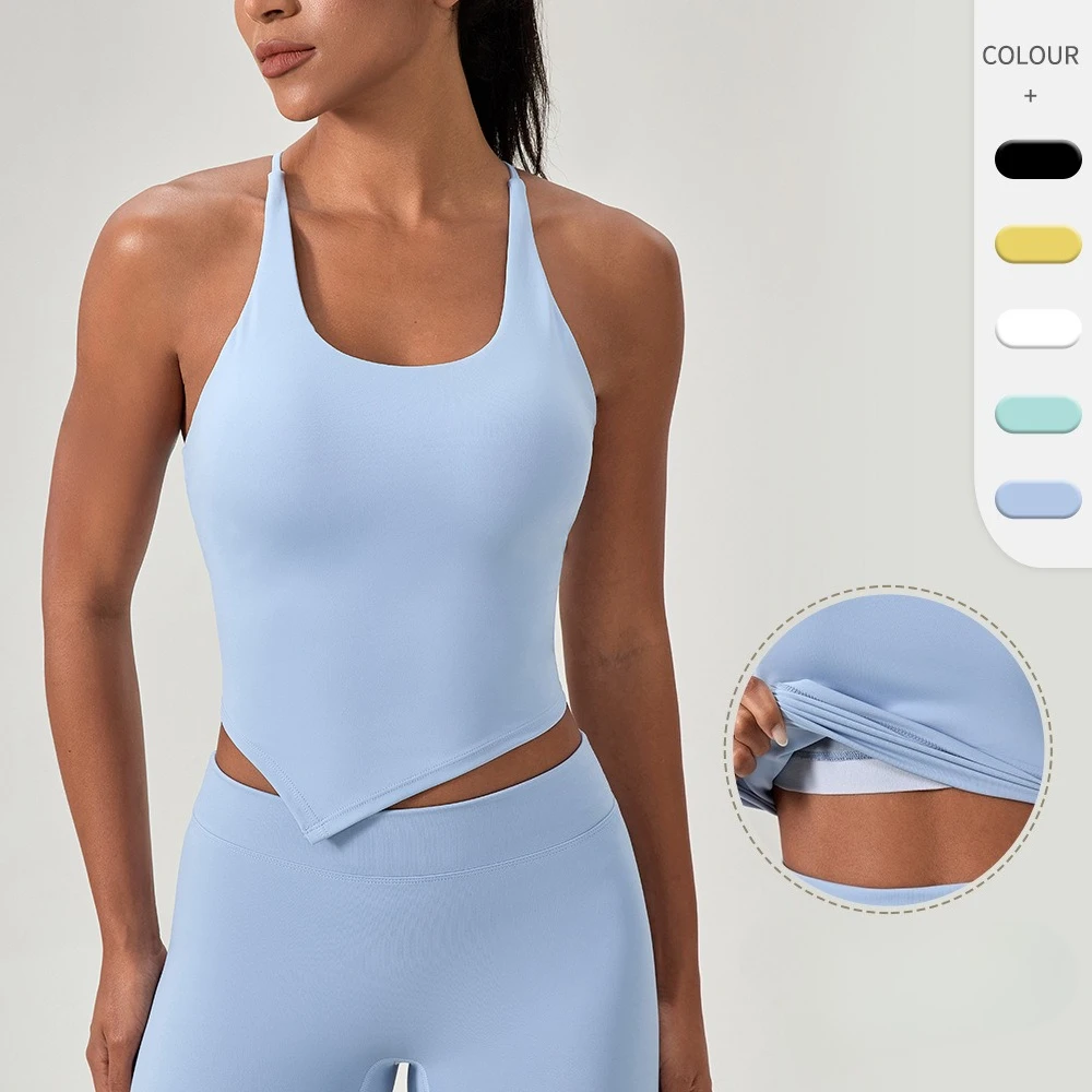 

Женская дышащая спортивная майка для йоги со встроенным бюстгальтером, эффект второй кожи, для бега и фитнеса, для активного образа жизни