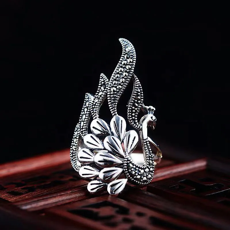 Retro Hollow Peacock Ring For Men Women Punk Gothic Rock Hiphop Open Ring Handmade Designer Jewelry Unisex Accessories For Lover