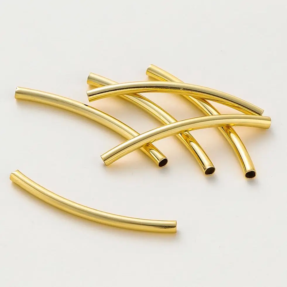 20Pcs 14K/18K Gold Color Plated Smooth Long Curved  Brass Tube Spacer beads Connectors For DIY Bracelet Jewelry Making Supplies