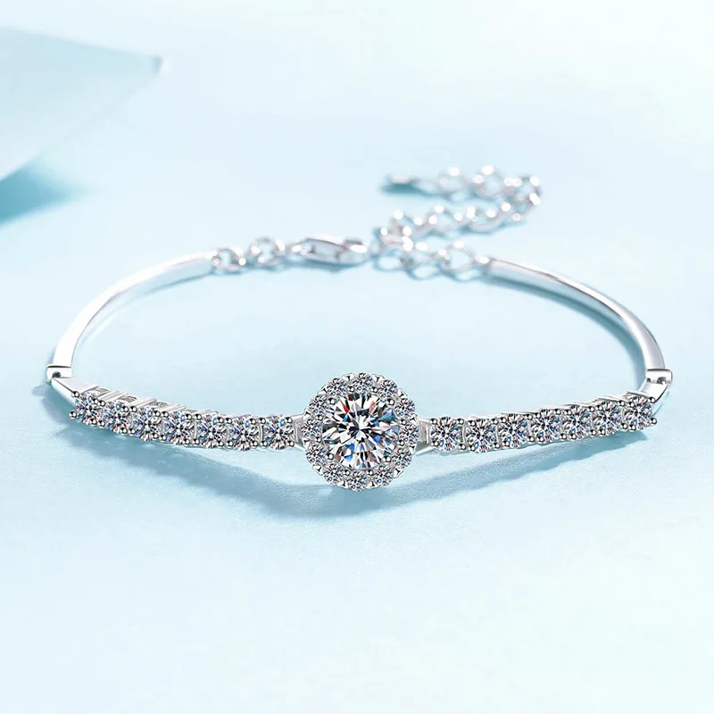Neatly Arranged Round Bezel Moissanite Stones, Womens Round Bezel Row Diamond Bracelet, PT950 Platinum For Daily Commute