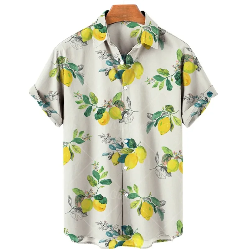 

2026 3D Printed Men's Shirt Short Sleeve Fashion Summer Fruit Pattern Top Unisex Loose Casual Vacation Beach Hawaii Masculinas