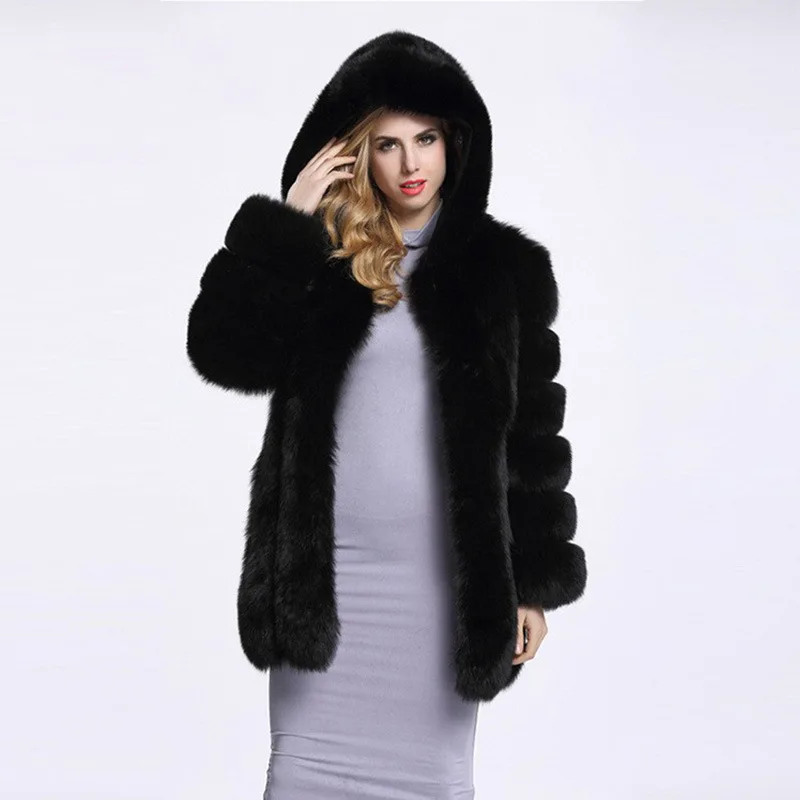 Abrigos de piel sintética de longitud media para mujer, chaquetas con capucha, ropa de calle gruesa y cálida Y2k, chaqueta lisa, prendas de vestir exteriores de trabajo para Otoño e Invierno