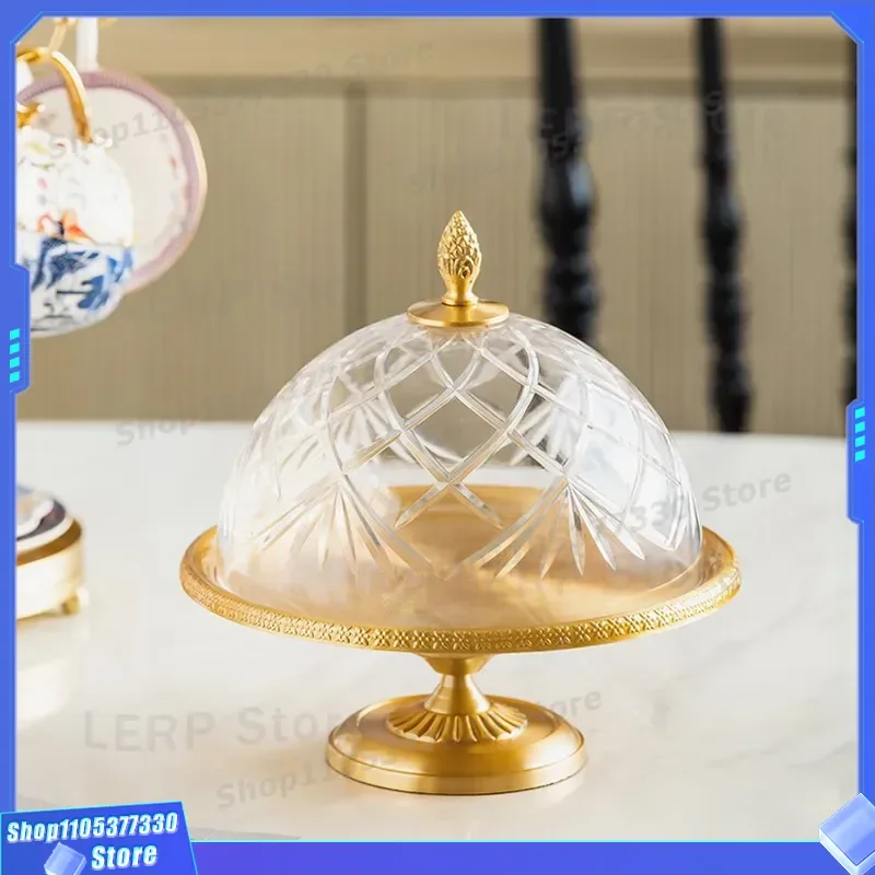 Luxury Brass Fruit Tray Tall Glass Dessert Plate for Living Room Coffee Table Home Decor Display Stand Storage Organizer