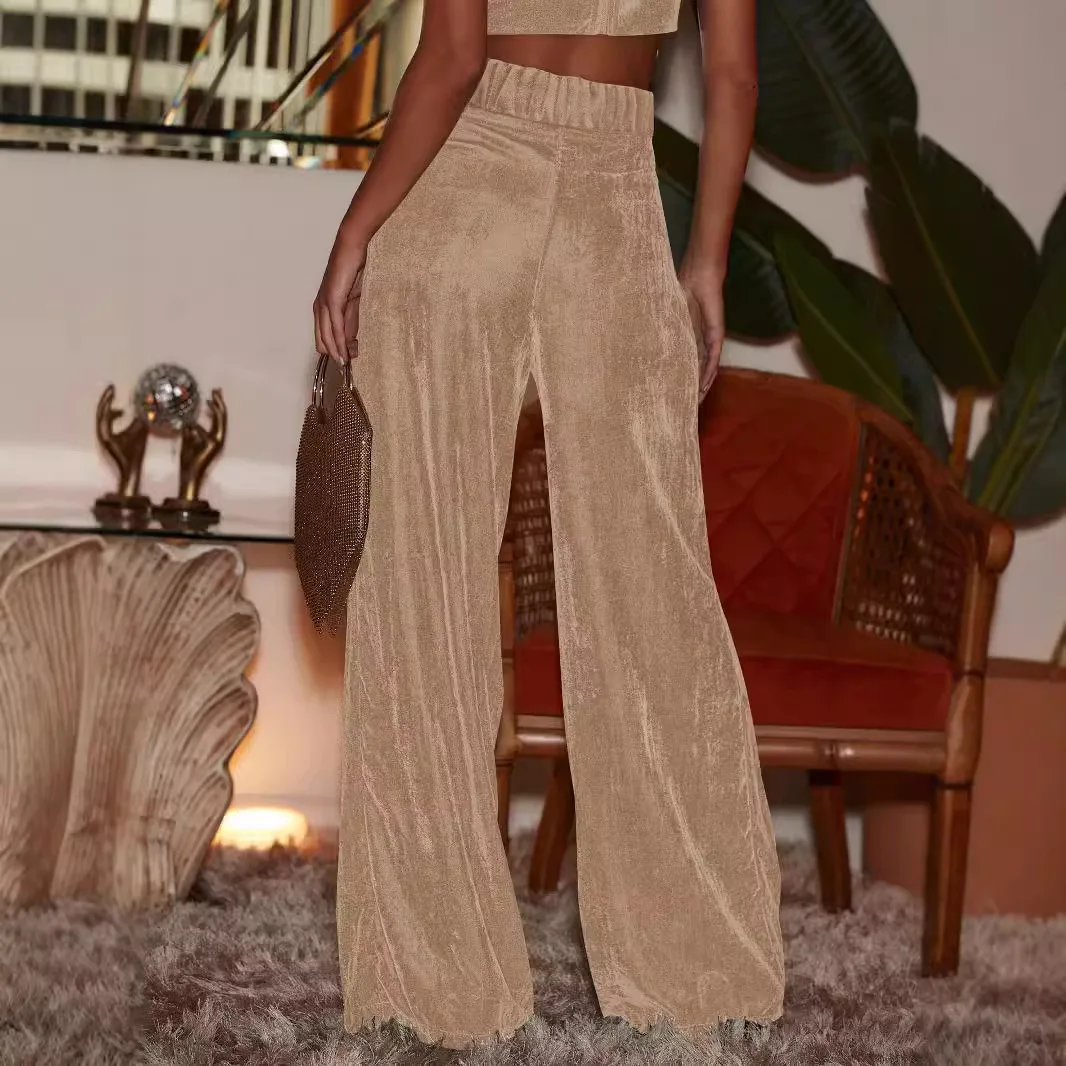 

European-style Long pants suede wide-leg straight-leg pants button waist Elegant Fashion Autumn Winter Casual for daily wear