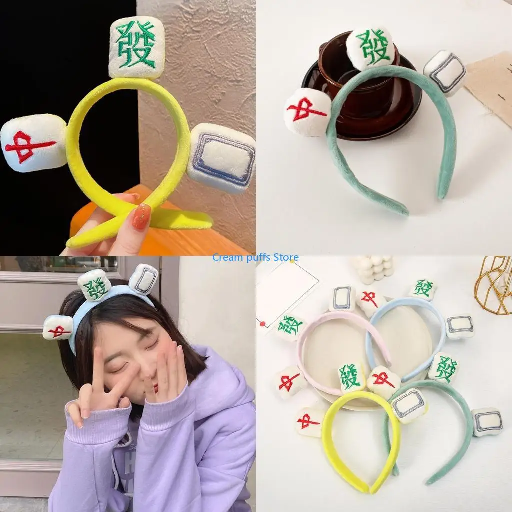 50LE Stretchy Headwrap Creative Washing Face Headwrap Stuffed Mahjong Headbands