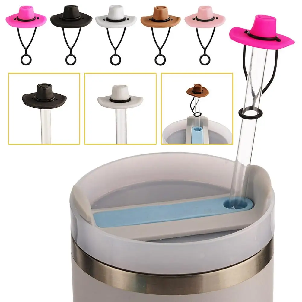 Silicone Cowboy Hat Straw Covers Cap Compatible for Stanley Cup 30 40 oz Cute Funny Tumbler Straw Topper Protector Cap Acce K5C3