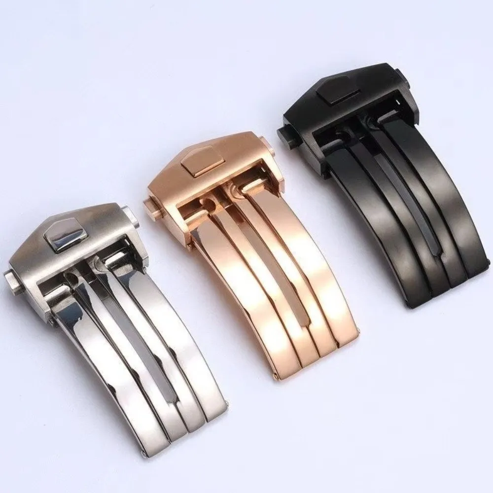 Universal Stainless Steel Watch Buckle 18mm 20mm Durable Double Button Clasp Folding Watchband Clasp For Leather Silicone Band