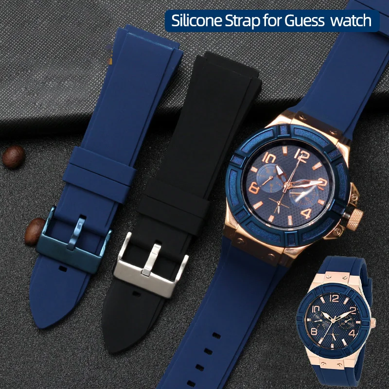 22mm Rubber Watchband for GUESS W0247G3 W0040G3 W0040G7 Series Watch Strap Blue Black Men Silicone Sport Bracelet