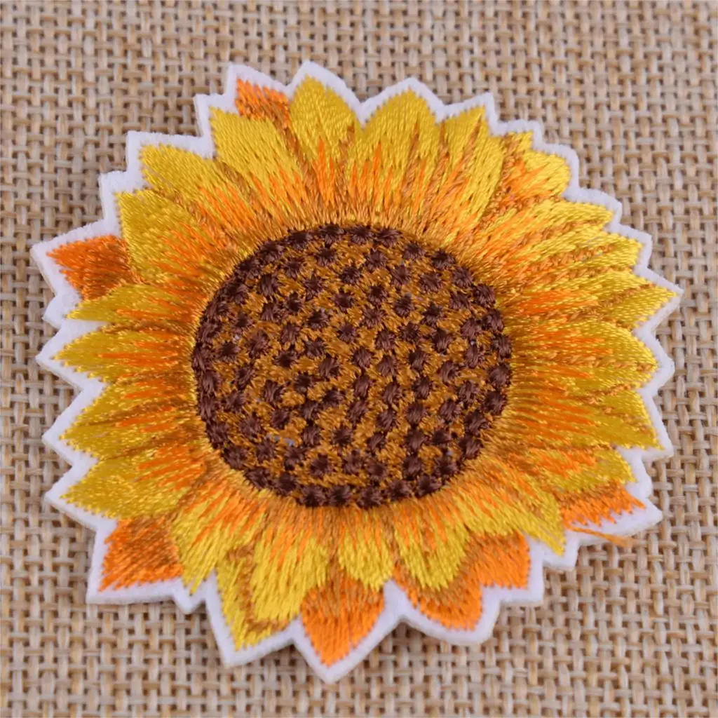 LETAOSK 10pcs Shimmery Yellow Sunflower Patch Iron-On Sew-On Embroidered DIY Craft Clothes Applique