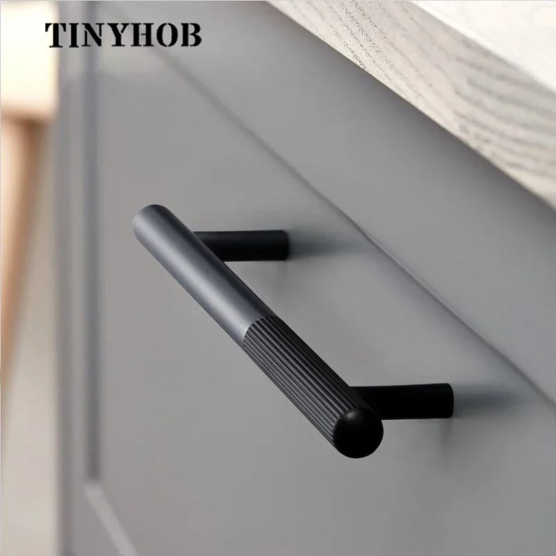 Aluminum Alloy Brown Handle Wardrobe Kitchen Cabinet Drawer Grey Solid Handle Matte non-slip Furniture Handle Hardware