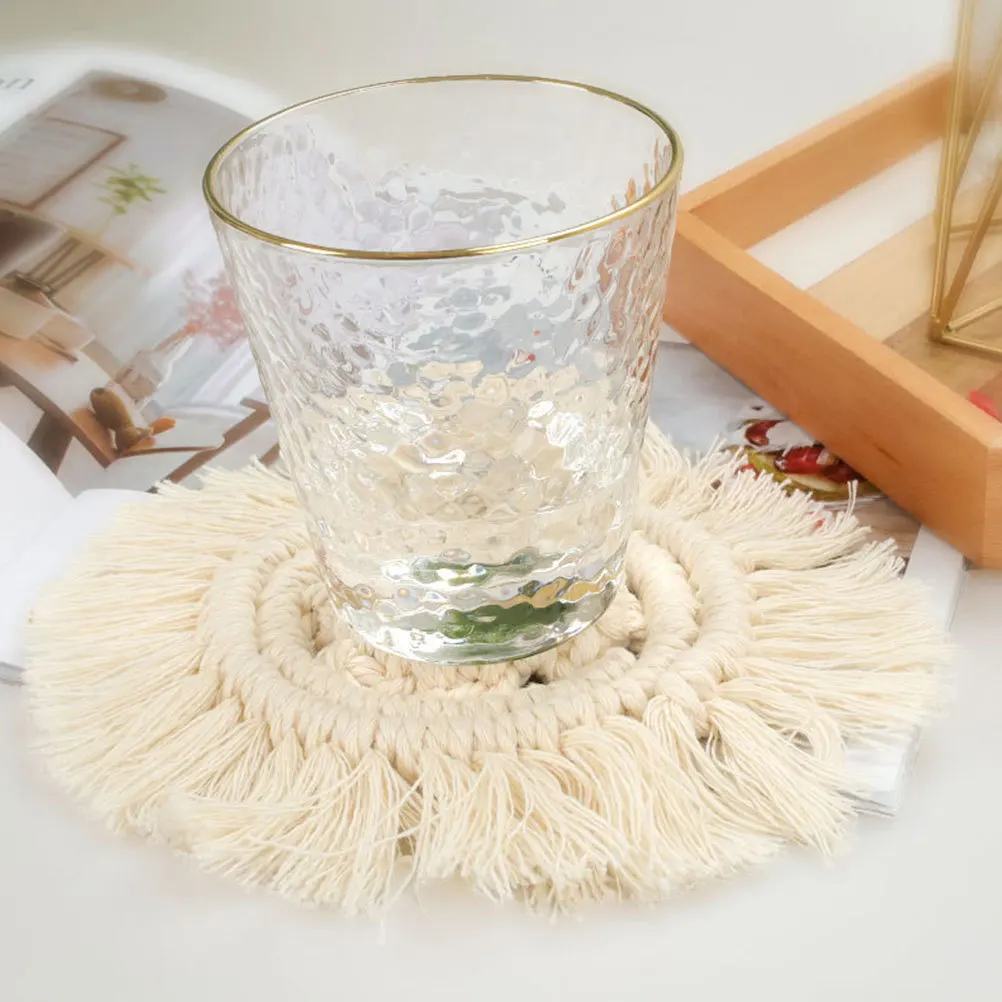 

2pcs Love Heart Placemat Hand Woven Cotton Rope Round Table Mat Heat Resistant Insulated Coaster For Kitchen Dining Home Decor