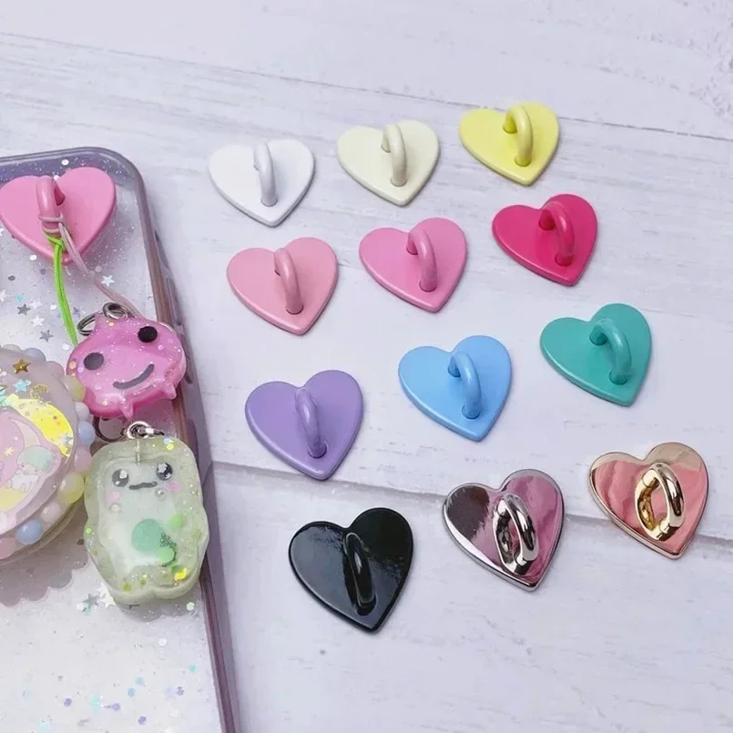 1-8Pcs Adhesive Metal Heart Phone Charm Holder Mobile Phone Case Finger Ring Stand Hook Buckle Charm Clasp DIY Accessory String