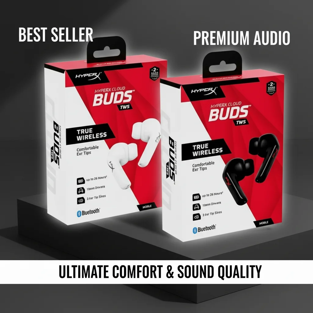 HyperX Cloud Buds TWS True Wireless Earbuds - 26H Playtime IPX4 Waterproof 10mm Drivers Touch Control Bluetooth Headphones