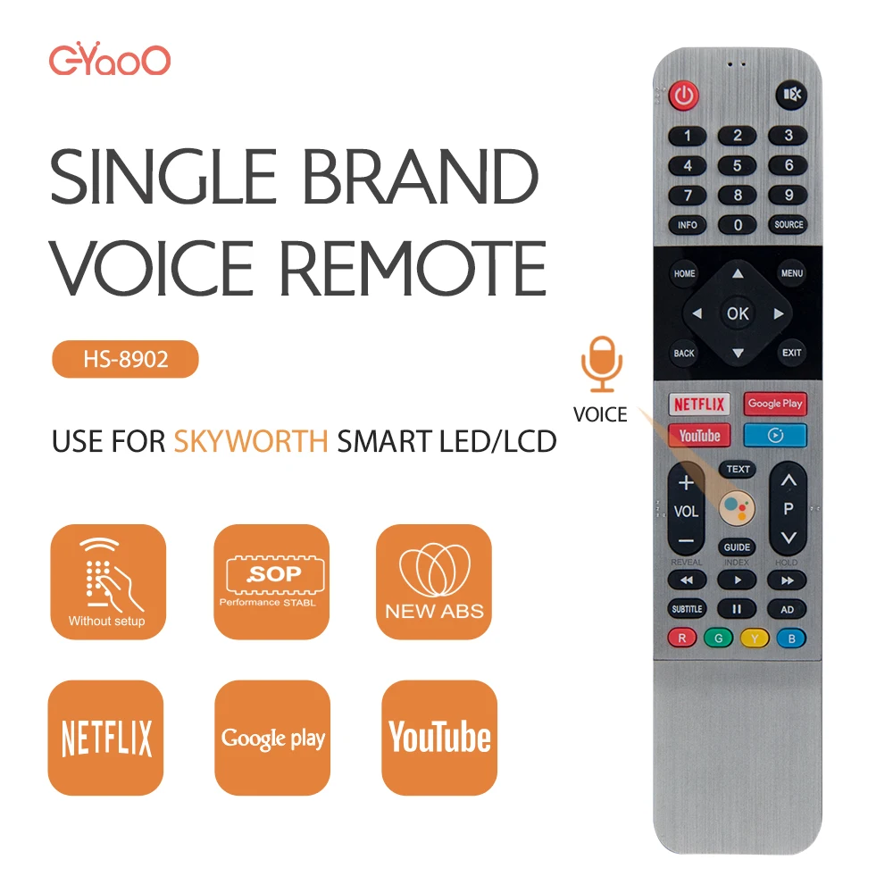 Mando a distancia HS-8902 para TV inteligente, Control Remoto por voz para Skyworth, Kogan, KALED32QH9000SKA, con micrófono, Netflix, Youtube