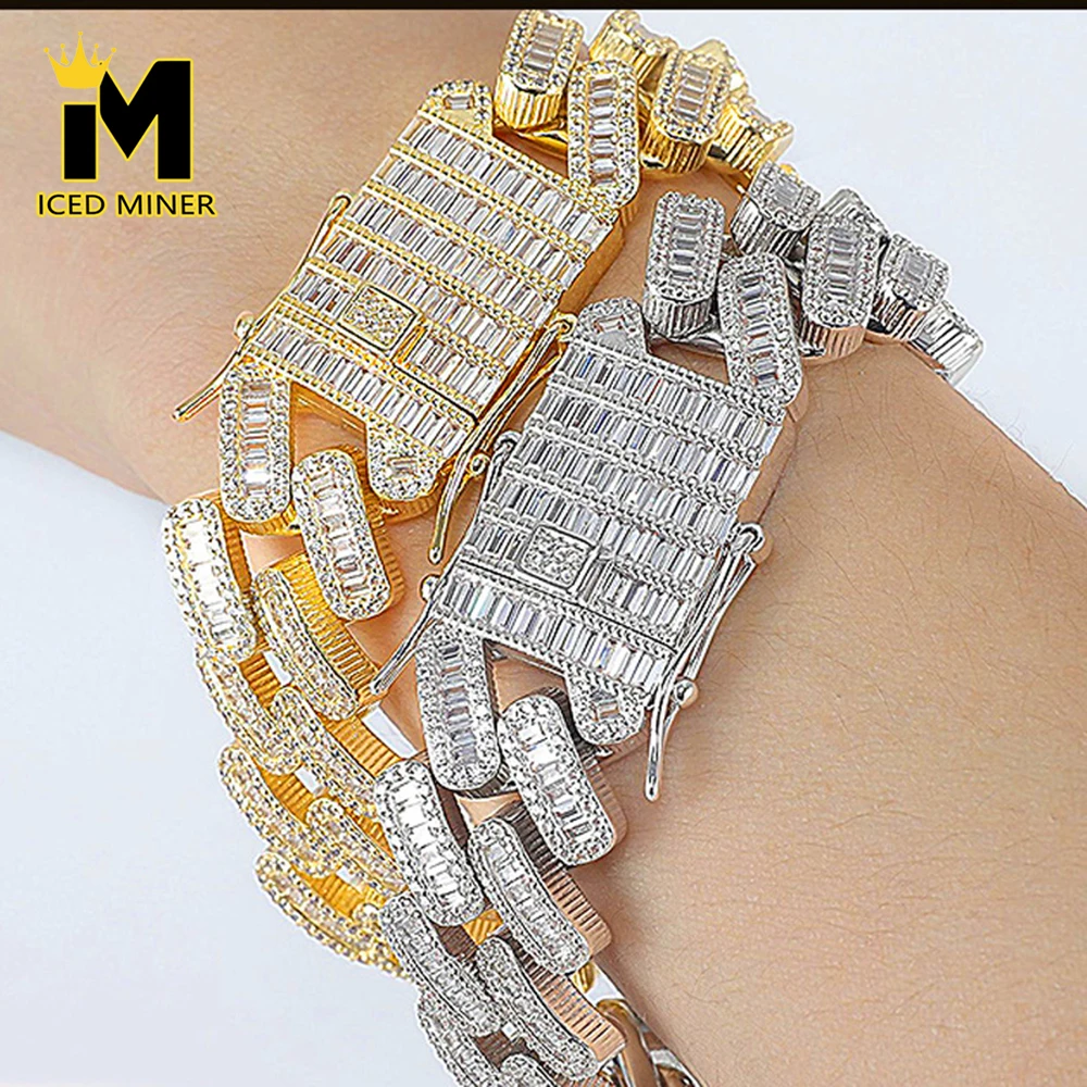 19mm Square baguettes Ice Out Bracelet For Men Hip Hop Bracelet Full Diamond Bracelet Jewelry Free Shipping