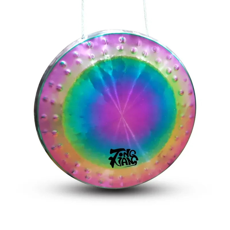 70cm Chinese Aljinzhou Gong Rainbow Colors Amazing Sound Traditional Percussion Instrument for Meditation Yoga Practice Decor