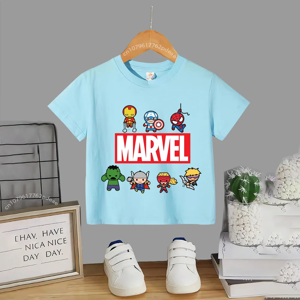 Superhero Teen 100% Cotton T-shirt Children\'s small cartoon print casual cotton T-shirt for boys and girls Baby comfortable shor