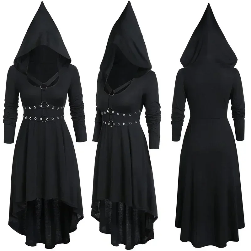 Medieval Gothic Steampunk Dress Hooded Long-sleeved Robe Adult Women Costume
