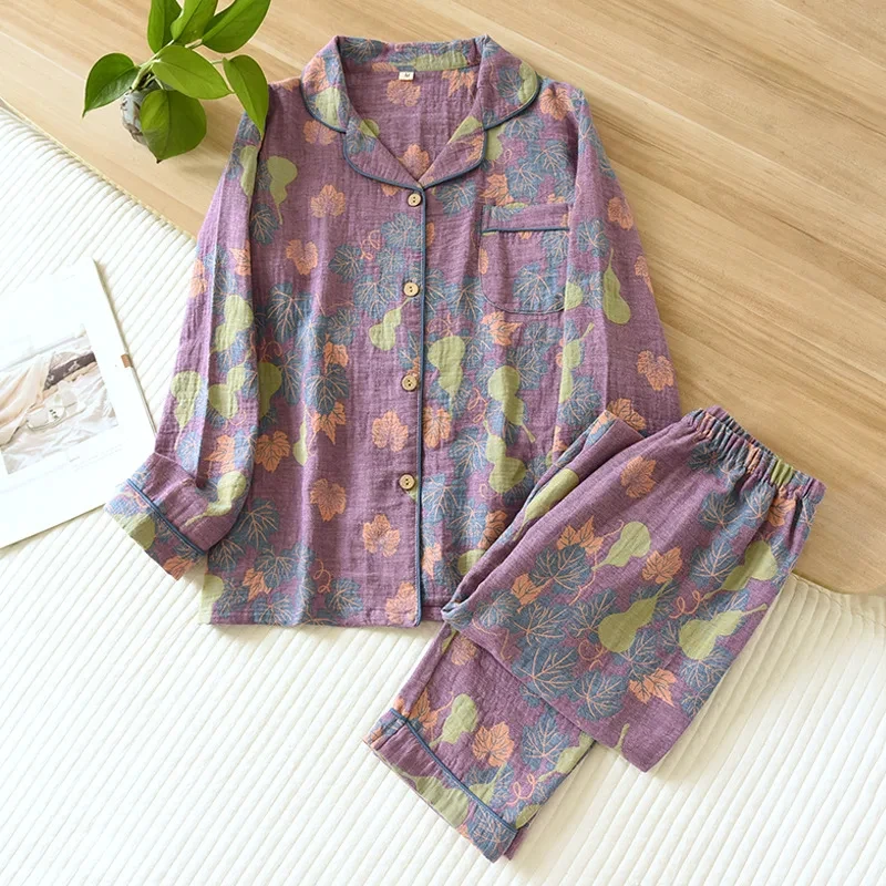 2024 Spring and Autumn New Women\'s Pajama Set 100% Cotton Vintage Long sleeved Pants Two Piece Set for Home Furnishings