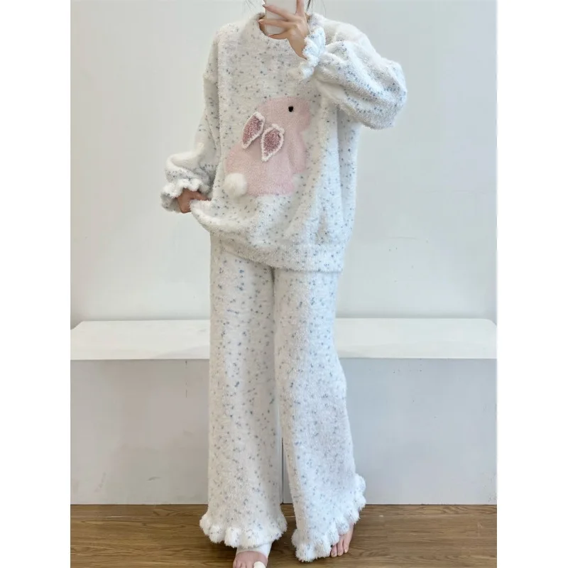 

Thickened Velvet Women's Sleepwear Set Sweet Cute Coral Velvet Home Clothes Sleepwear Winter Comfortable Warm Loungewear