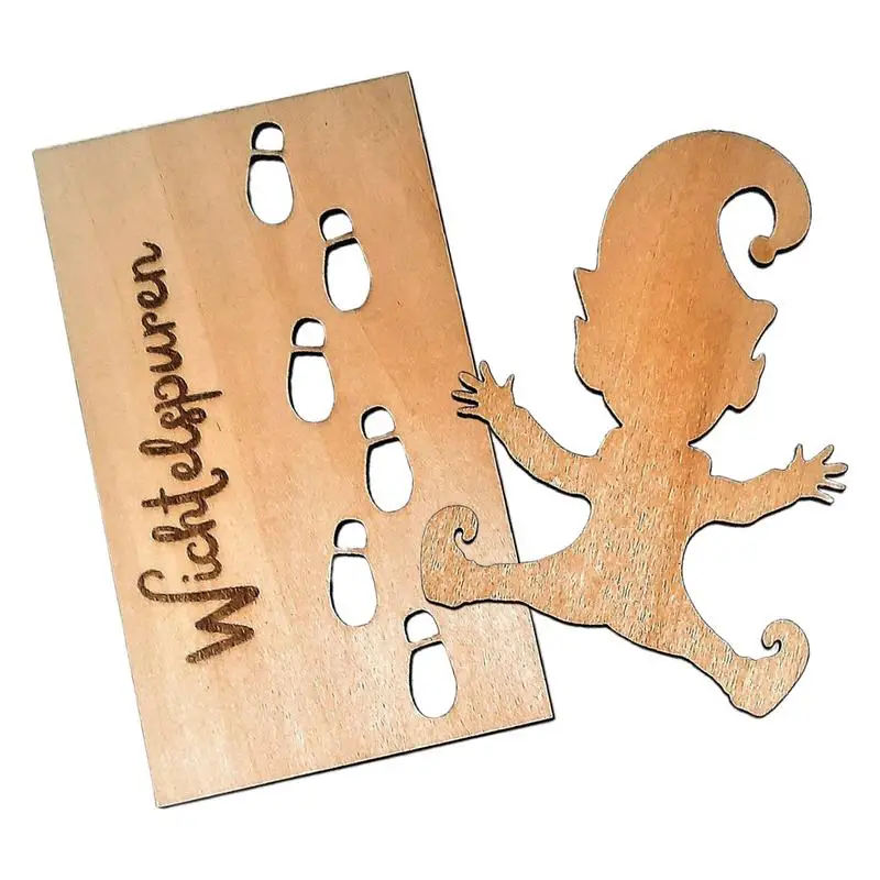 Wooden Gnome Stencil Footprints Christmas Dwarf Elf Laser Cutting Pendant For Christmas Floor Footprint Template Window Decor